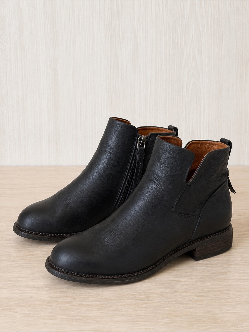 Franco Sarto Black Leather Ankle Boots Women’s 11 Side Zip Low Heel Booties